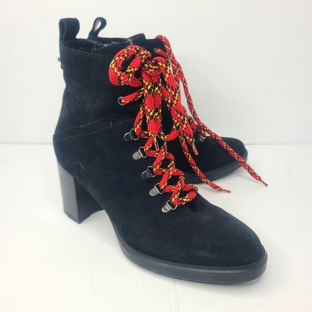 Aquatalia Ihana Water Resistant Lace-Up Zip Boot Black Suede Size US 10.5